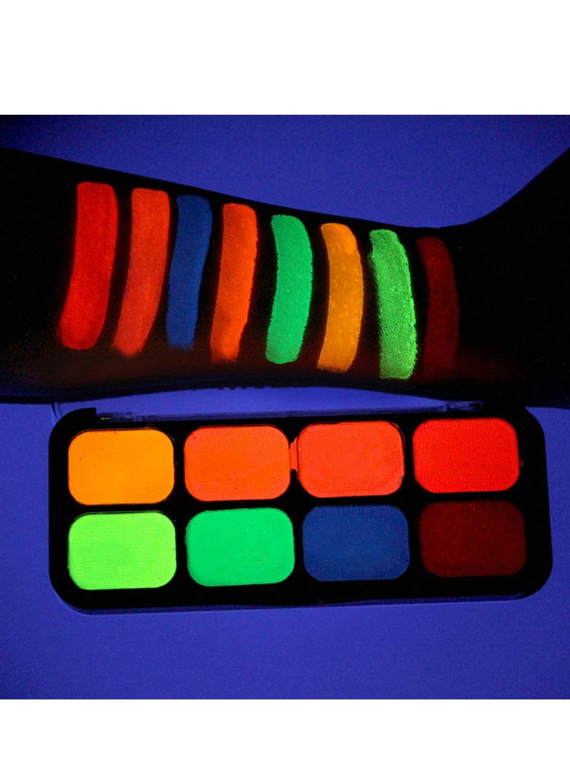 KASTWAVE UV Face Paint Kit, Glow In The Dark Face Paint Kit, 8 Neon Color Black Light Body Makeup Water Activated with 6 Paint Brushes, Non-Toxic Washable for Kids Adult,   Costume Masquerades Makeup - Image 2