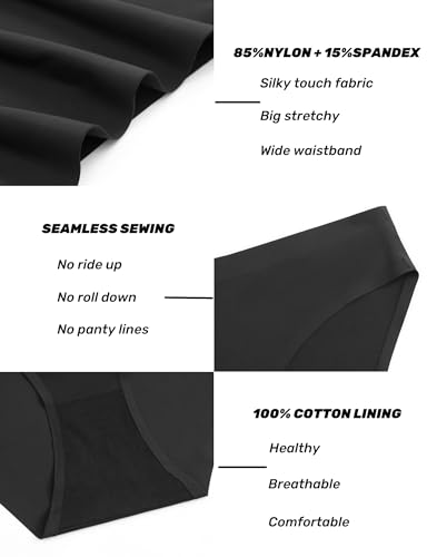 Caterlove Women's Seamless Underwear No Show Stretch Bikini Panties Silky Invisible Hipster 6 Pack (F, Medium) - Image 2