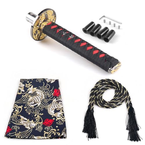 Dyno Racing Universal JDM Katana Samurai Sword Shift Knob Shifter 200MM with Dust Cover Shift Knob Collars with Adapters - Image 1
