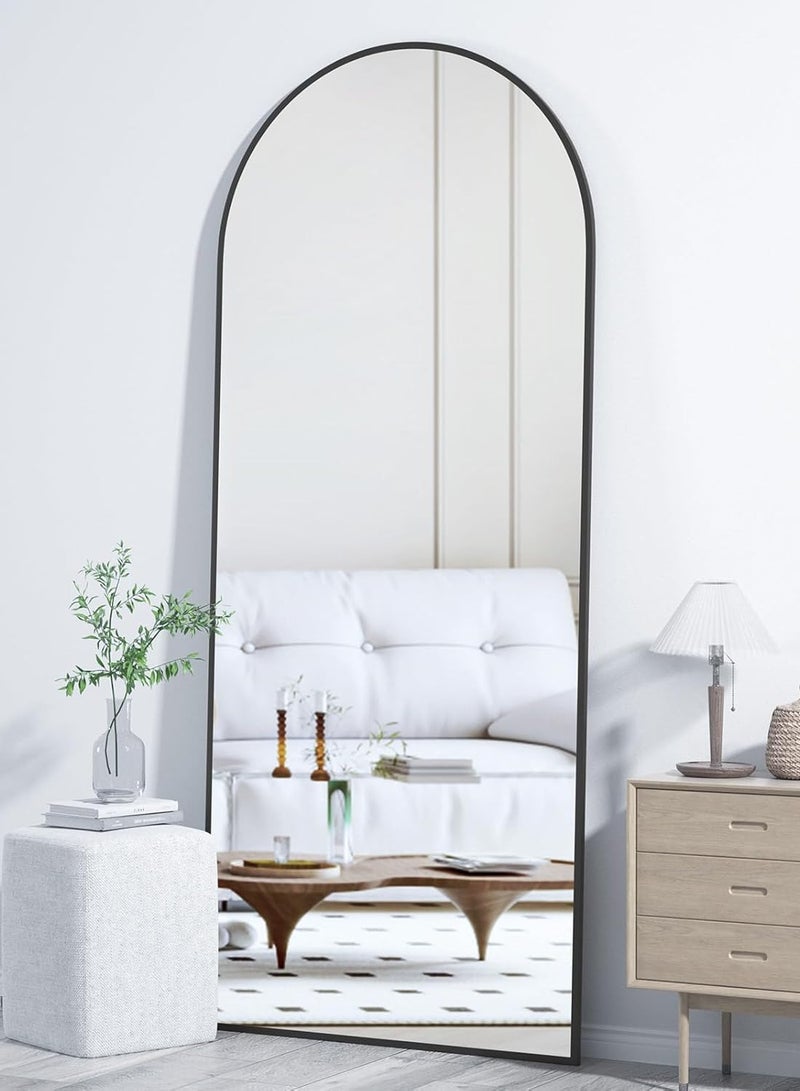NAFEH Full Length Arched Floor Mirror 40x158 CM Wall Mounted or Freestanding HD Shatterproof Glass Thin Aluminum Alloy Frame - Image 1