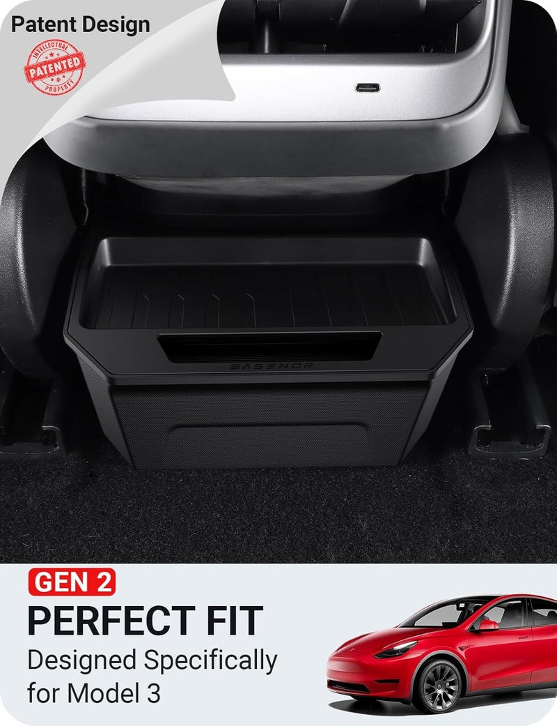 BASENOR Minimalist Black Rear Console Organizer Tray for Tesla Model 3 (2017-2023) - Image 2