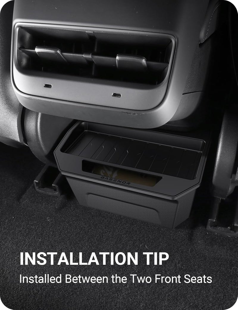 BASENOR Minimalist Black Rear Console Organizer Tray for Tesla Model 3 (2017-2023) - Image 4
