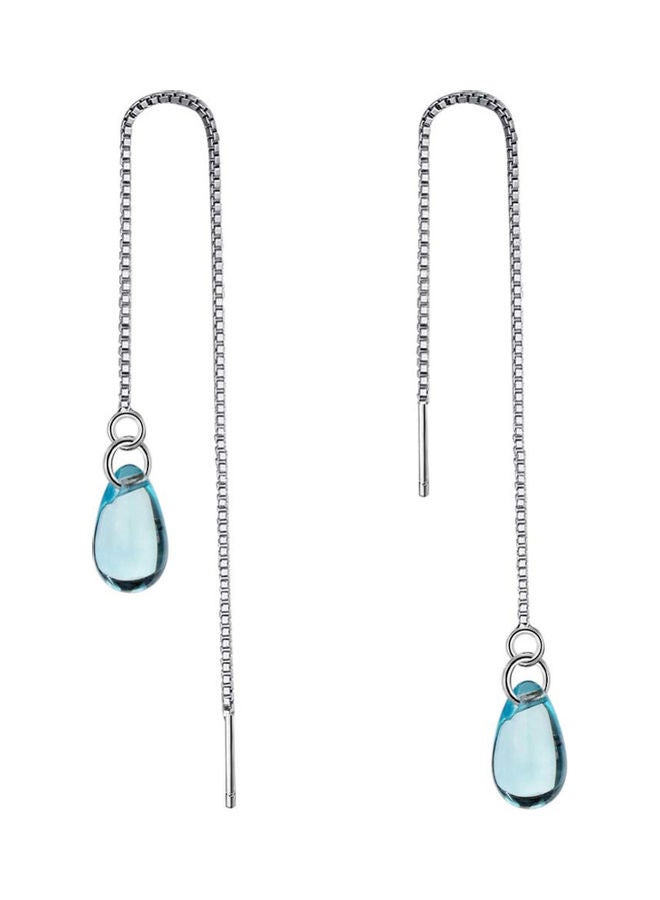 NIBEMINENT Water Drop Faux Sapphire Long Tassel Earrings  - Image 1