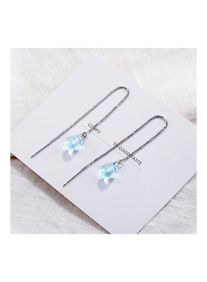 NIBEMINENT Water Drop Faux Sapphire Long Tassel Earrings  - Image 4
