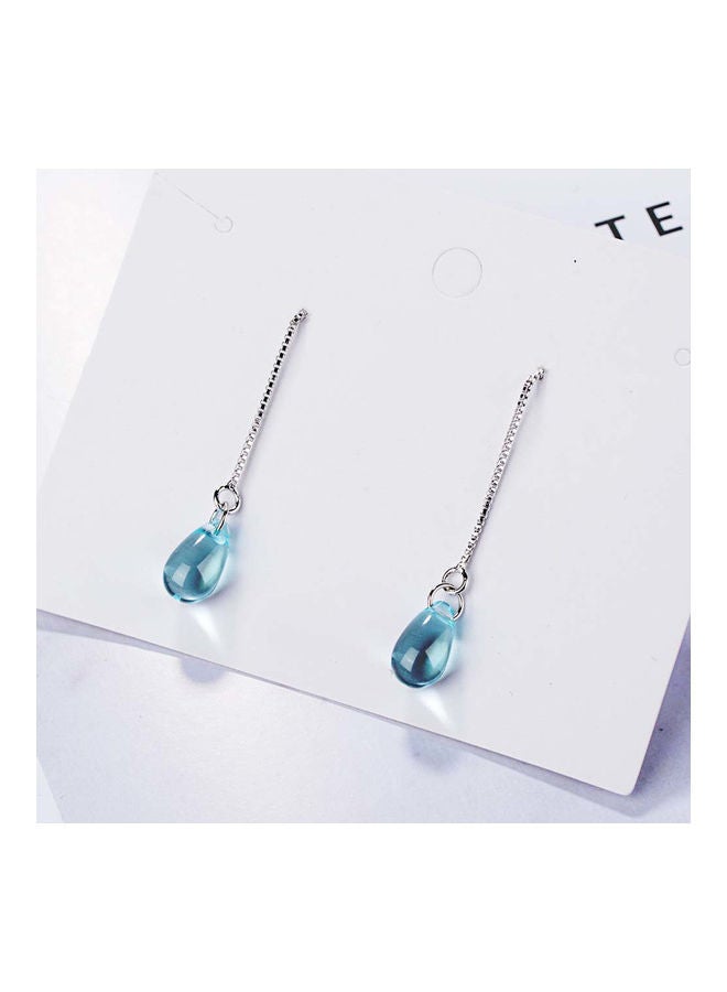 NIBEMINENT Water Drop Faux Sapphire Long Tassel Earrings  - Image 5