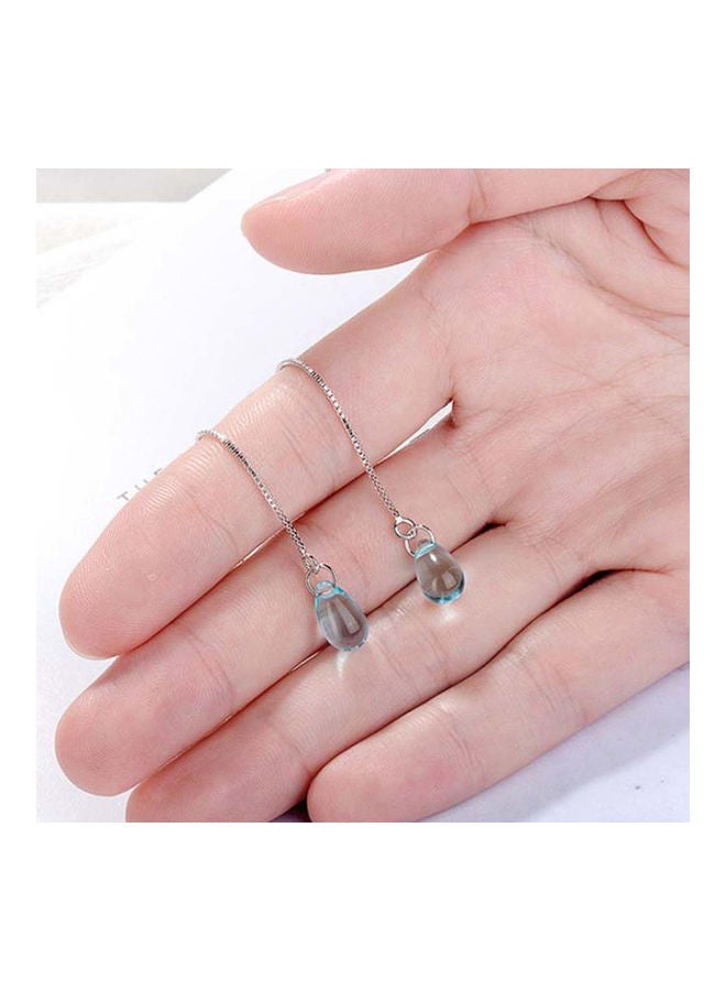NIBEMINENT Water Drop Faux Sapphire Long Tassel Earrings  - Image 3