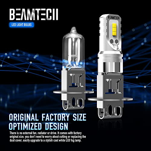 BEAMTECH H3 Led Fog Light Bulb,CSP Chips 800 Lumens 6500K Xenon White Extremely Bright of 2 - Image 2