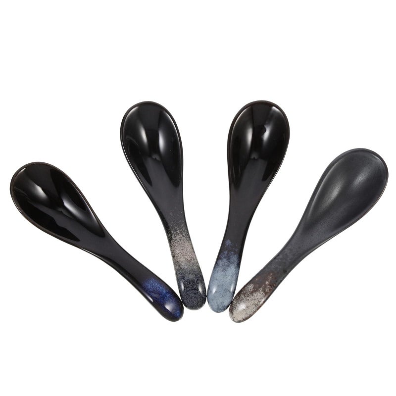 Ceramic Soup Spoons Short Handle Porcelain Marble Pattern Tableware Set 4 Pieces - Image 2