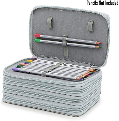 ArtBee® 72 Holes Handy Multi-Layer Zipper Pencil Case with Handle Strap, Oxford Fabric (Grey) - Image 2