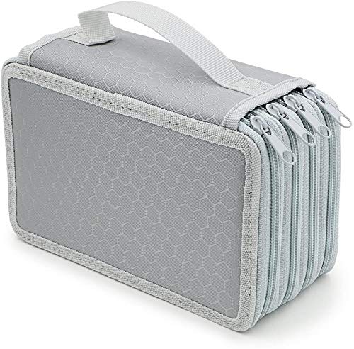 ArtBee® 72 Holes Handy Multi-Layer Zipper Pencil Case with Handle Strap, Oxford Fabric (Grey) - Image 4