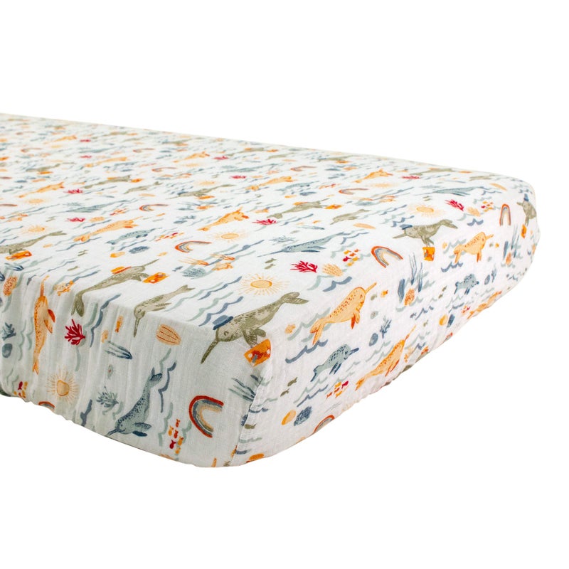 Bebe au Lait Bebe au Lait Classic Muslin Crib Sheet 100 Cotton Muslin Fits Standard Crib Mattress Narwhal