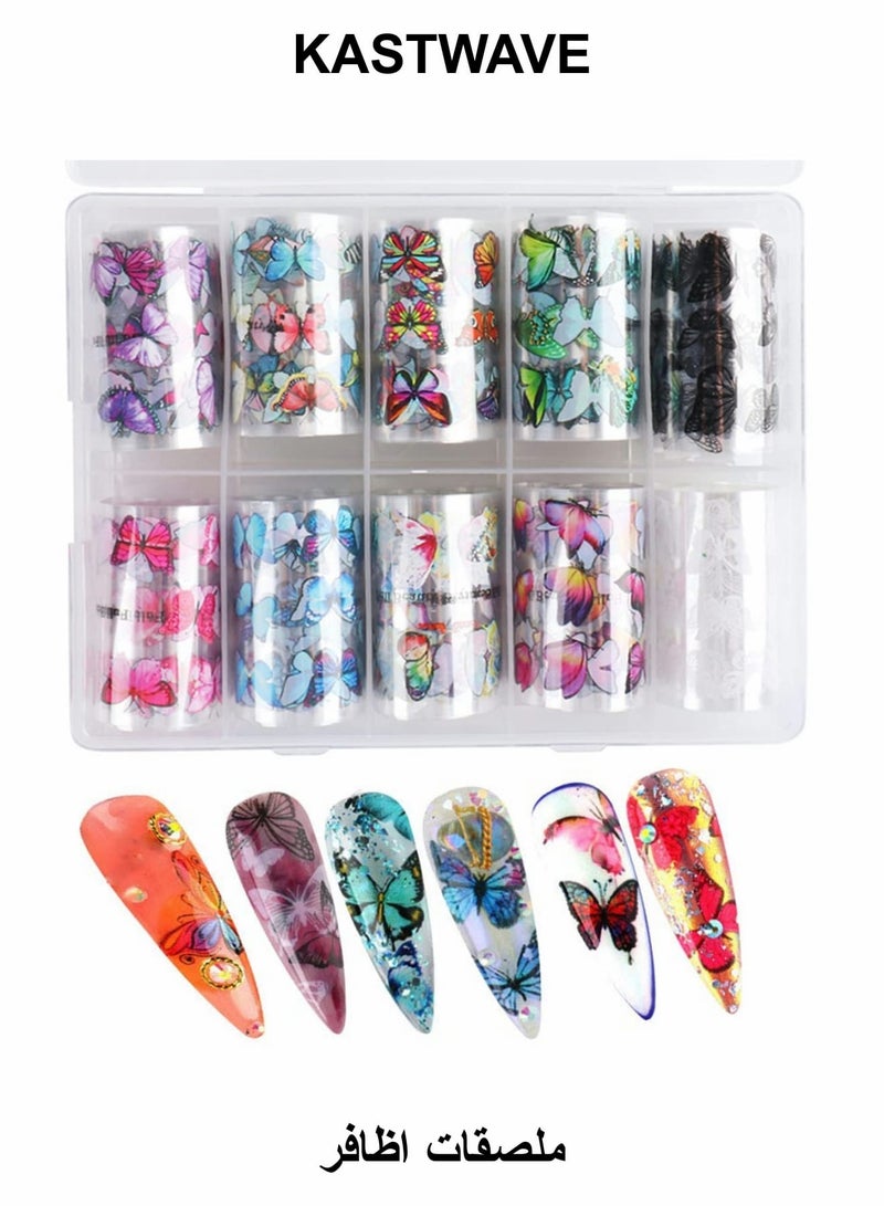 KASTWAVE Butterfly Nail Art Stickers, Decals 3D Self-Adhesive Nail Decals Butterfly Designs with Storage Box DIY Nail Decorations - Image 1