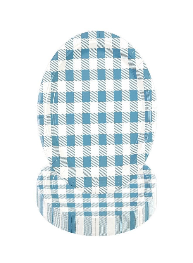 KFJBPB 50Pcs Blue Gingham Paper Plates 7Inch, Disposable Blue and White Checkered Plates Cake Dinner Dessert Plate for Baby Shower Wedding Birthday Party Suppliess (7Inch) - Image 1