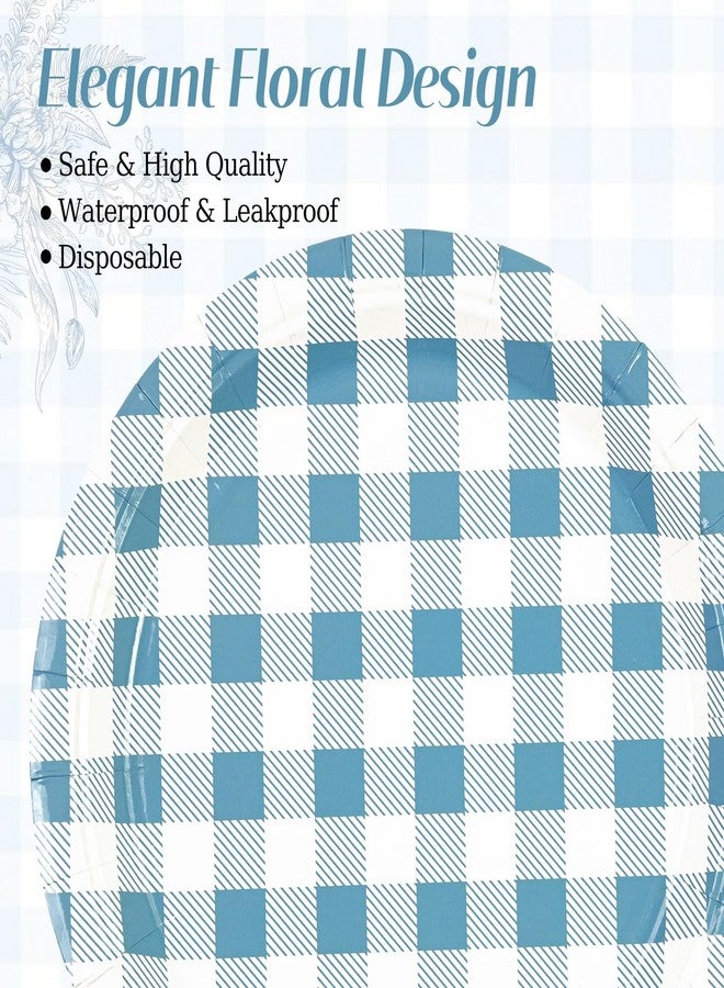 KFJBPB 50Pcs Blue Gingham Paper Plates 7Inch, Disposable Blue and White Checkered Plates Cake Dinner Dessert Plate for Baby Shower Wedding Birthday Party Suppliess (7Inch) - Image 3