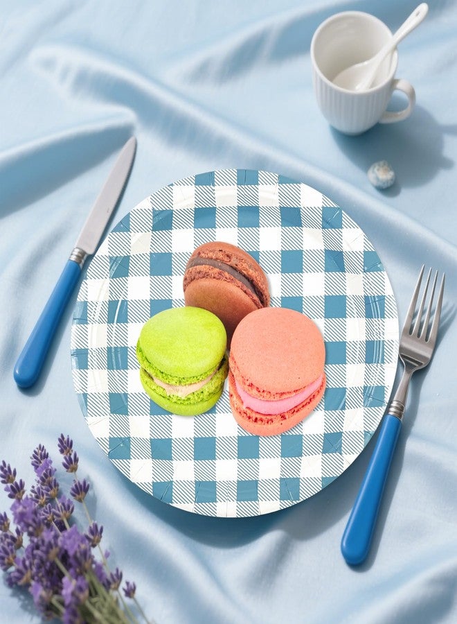 KFJBPB 50Pcs Blue Gingham Paper Plates 7Inch, Disposable Blue and White Checkered Plates Cake Dinner Dessert Plate for Baby Shower Wedding Birthday Party Suppliess (7Inch) - Image 5