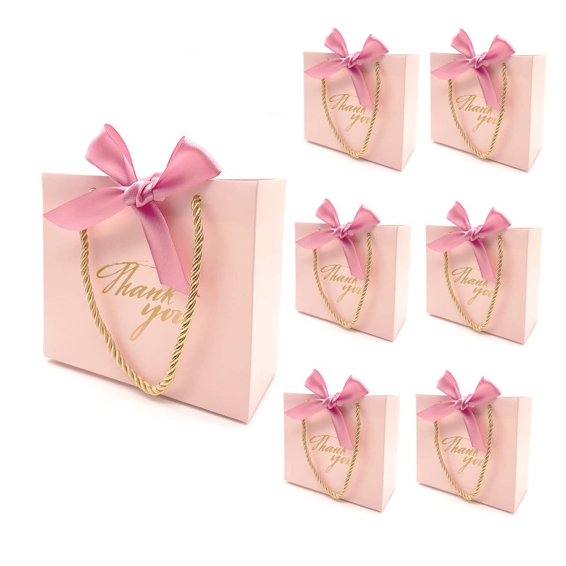 TKSBAG 20 Pack Small Pink Thank You Gift Bags With Handles-5.5''x 2.5''x4.7'' Mini Gift Bags Bulk for Baby Shower, Birthday, Wedding, Back to School, Summer Party - Image 1