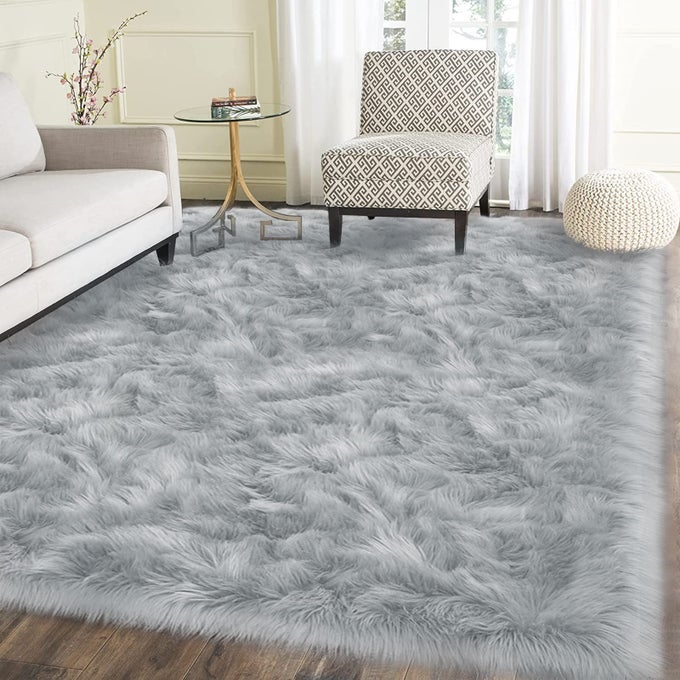 GREY 6X9 AREA RUGS FAUX FUR SHEEPSKIN RUG FOR LIVING ROOM FLUFFY WASHABLE RUGS FOR BEDROOM TEEN BEDROOM DECOR