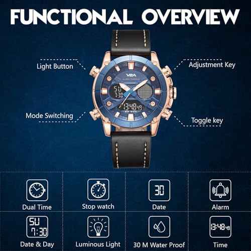 V2A Alloy Case and Genuine Leather Band Analog Digital Fashion Watch for Men Latest Men’s Watch | Gifts for Men | Gift for Brother | Gift for Husband | Birthday Gifts (Black-Black-1) - Image 4