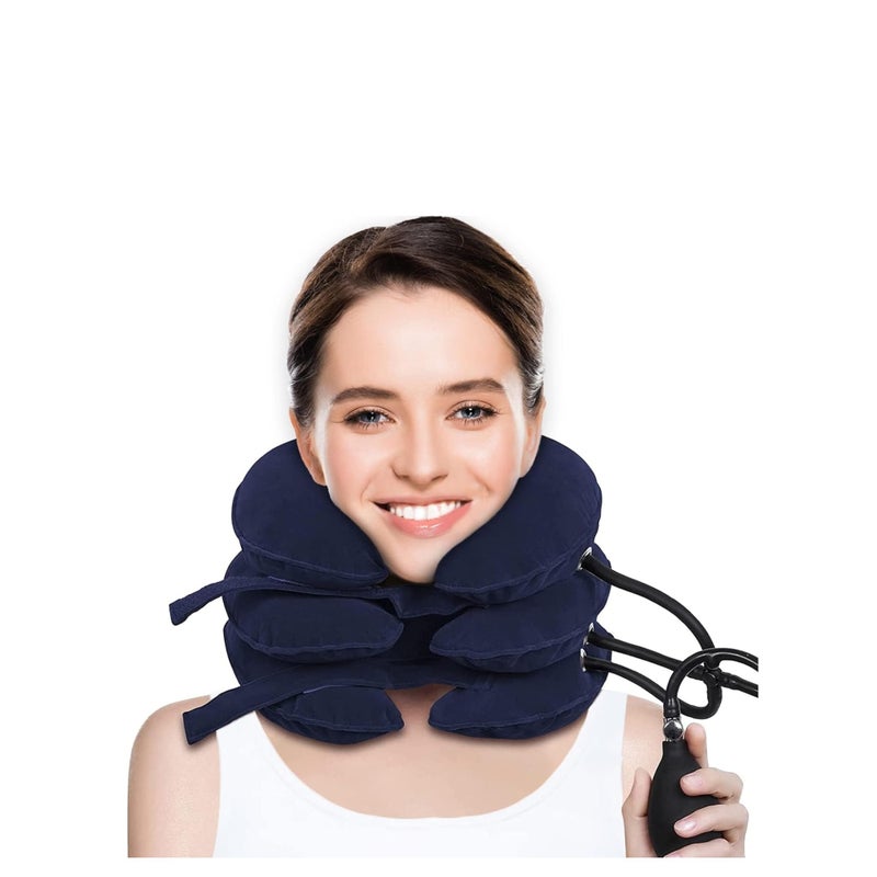 SOLARAE Travel Pillow, Cervical Neck Traction Device, Portable Neck Stretcher Cervical Traction Provide Neck Support and Neck Pain Relief, Neck Traction Devices for Home Use Neck Decompression (Blue) - Image 1
