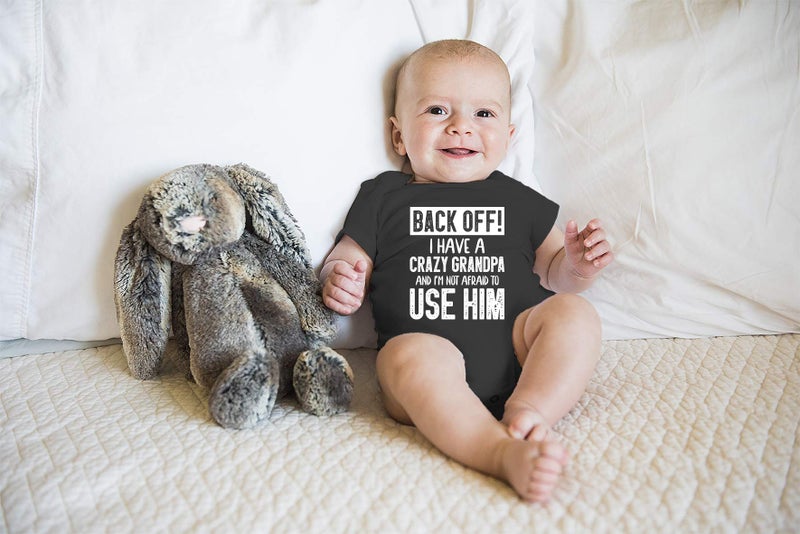 Funnwear Back Off !! I Have a Crazy Grandpa and I'm Not Afraid To Use Him - Funny Baby Essentials Romper (Newborn, Black) - Image 2