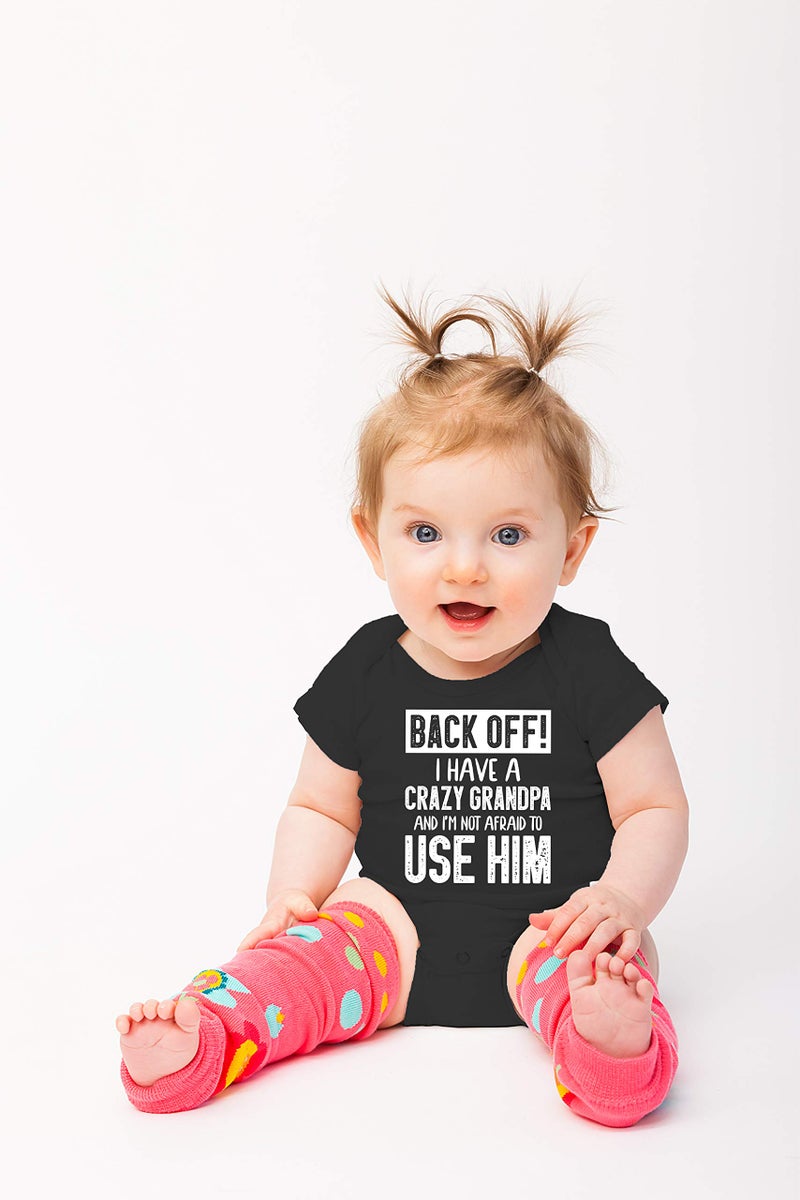 Funnwear Back Off !! I Have a Crazy Grandpa and I'm Not Afraid To Use Him - Funny Baby Essentials Romper (Newborn, Black) - Image 3