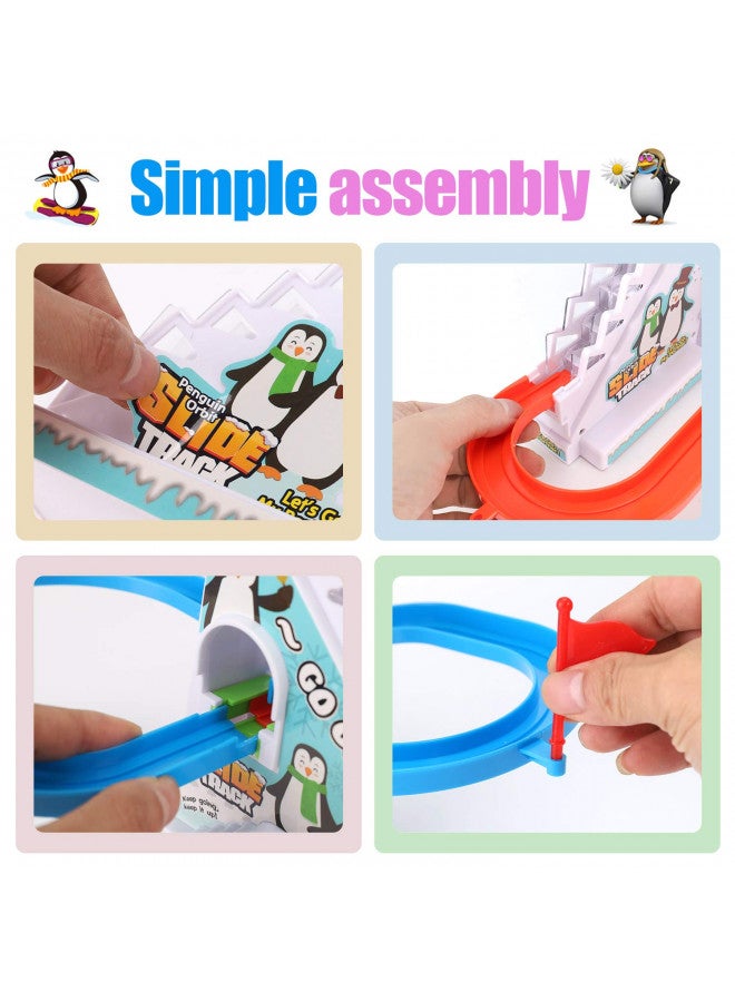 Musical Penguin Orbit Chasing Race Track Game Set - Playful Roller Coaster Playset with LED Flashing Lights and Music On/Off Button for Toddlers and Kids