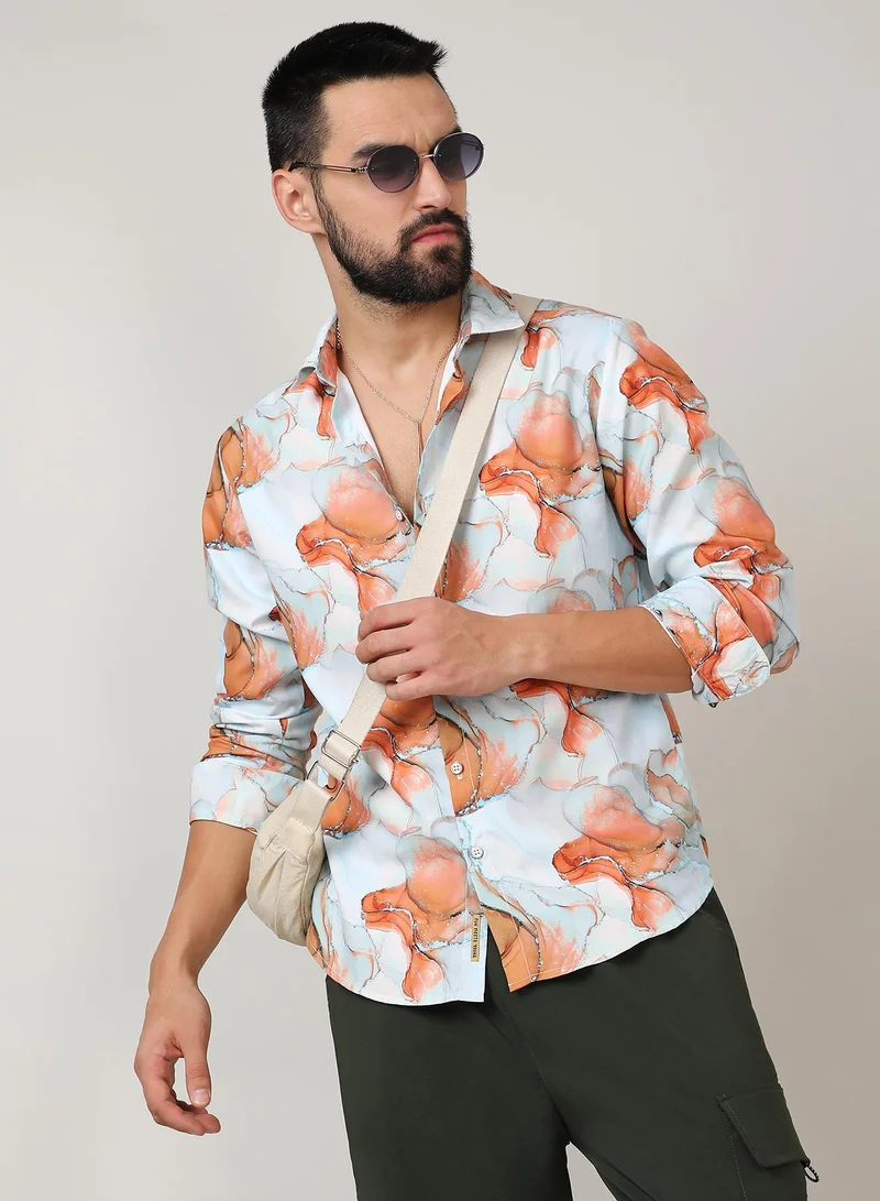 Men's Sienna Brown & Light Blue Marble Shirt