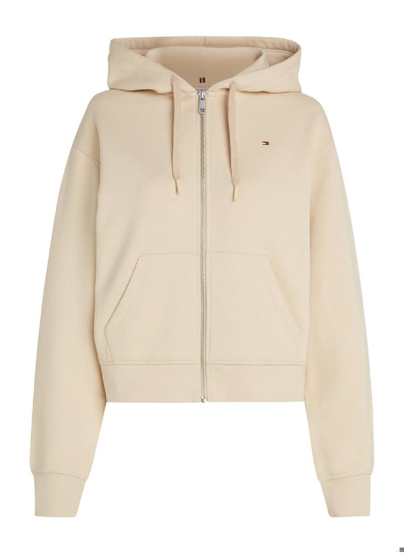 Women's Regular Fit Zip Through Hoodie, Beige - Cotton Blend - pzsku/Z63401A20918EED8E059AZ/45/_/1728978209/c7714f7b-bc66-40d5-aa55-d47e3b4d3291