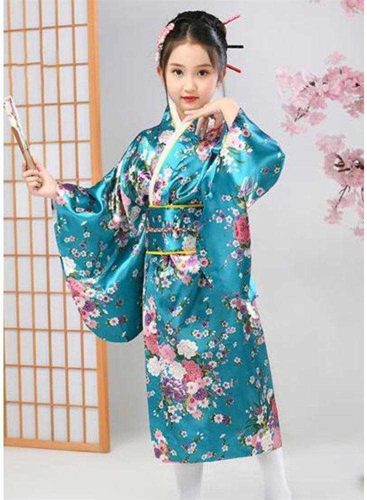 اليابانية كيمونو رداء غيشا يوكاتا فستان ساكورا زهرة الساتن رداء حمام هالوين زي للبنات - Image 1
