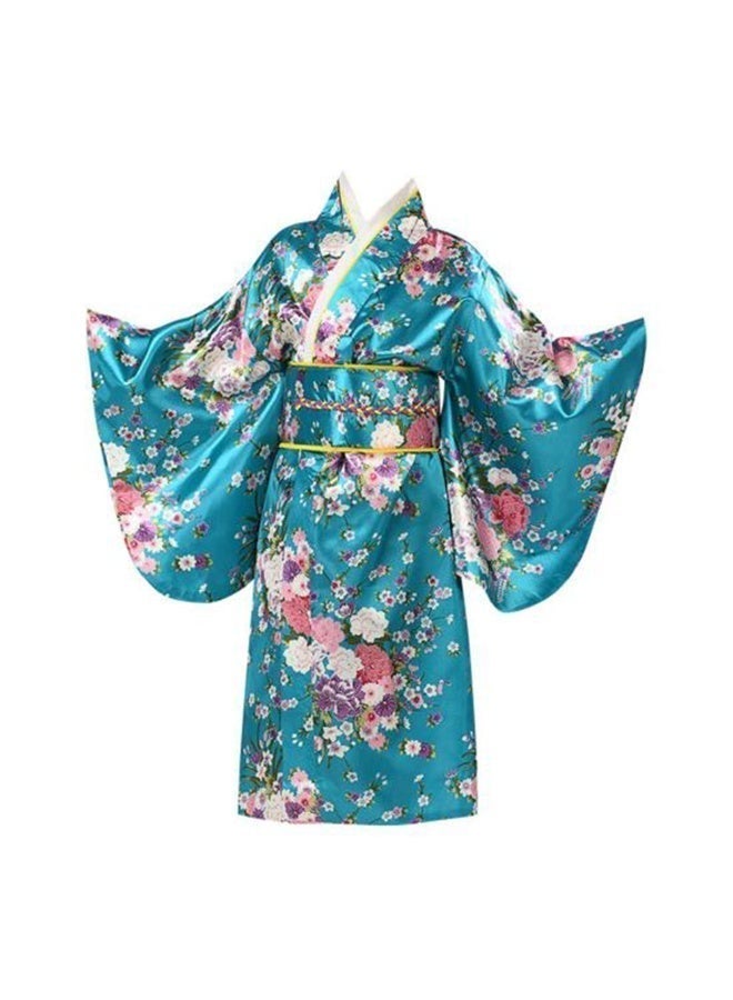 اليابانية كيمونو رداء غيشا يوكاتا فستان ساكورا زهرة الساتن رداء حمام هالوين زي للبنات - Image 5