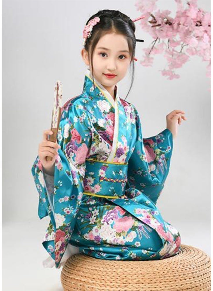 اليابانية كيمونو رداء غيشا يوكاتا فستان ساكورا زهرة الساتن رداء حمام هالوين زي للبنات - Image 3