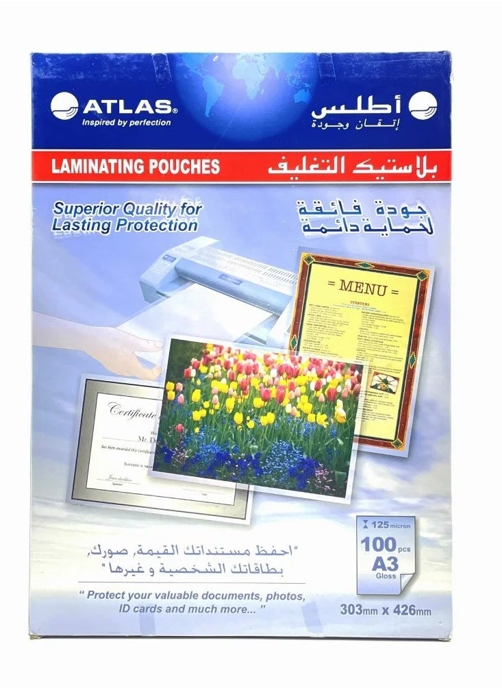 ATLAS 100-Piece A3 Size Lamination Pouch Clear 