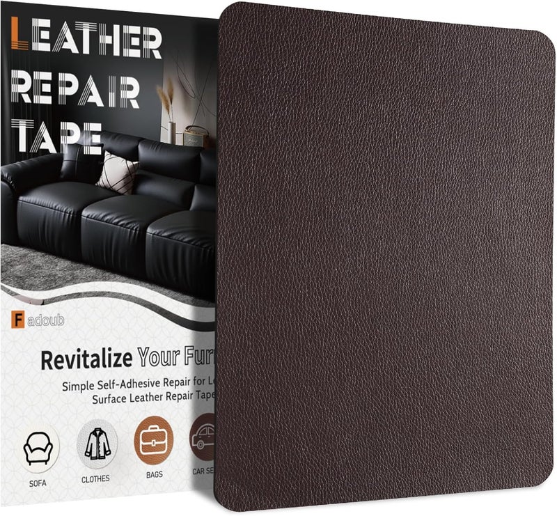 Fadoub Leather Repair Patch Tape Self-Adhesive, 8x11In Heavy Duty Vinyl Patch, Leather Repair Kit for Furniture, Sofa, Couch, Office Chair, Car Seat, Car Interior(Coffee) - Image 1