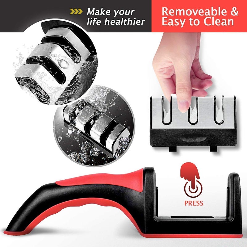 GKG GKG Professional Knife Sharpener Tool 3 Stages Sharpener with Handle Chefs Knives Kitchen Accessories to Restore NonSerrated Knife Blades Quickly Safely Multicolor Pack of 1  - Image 3