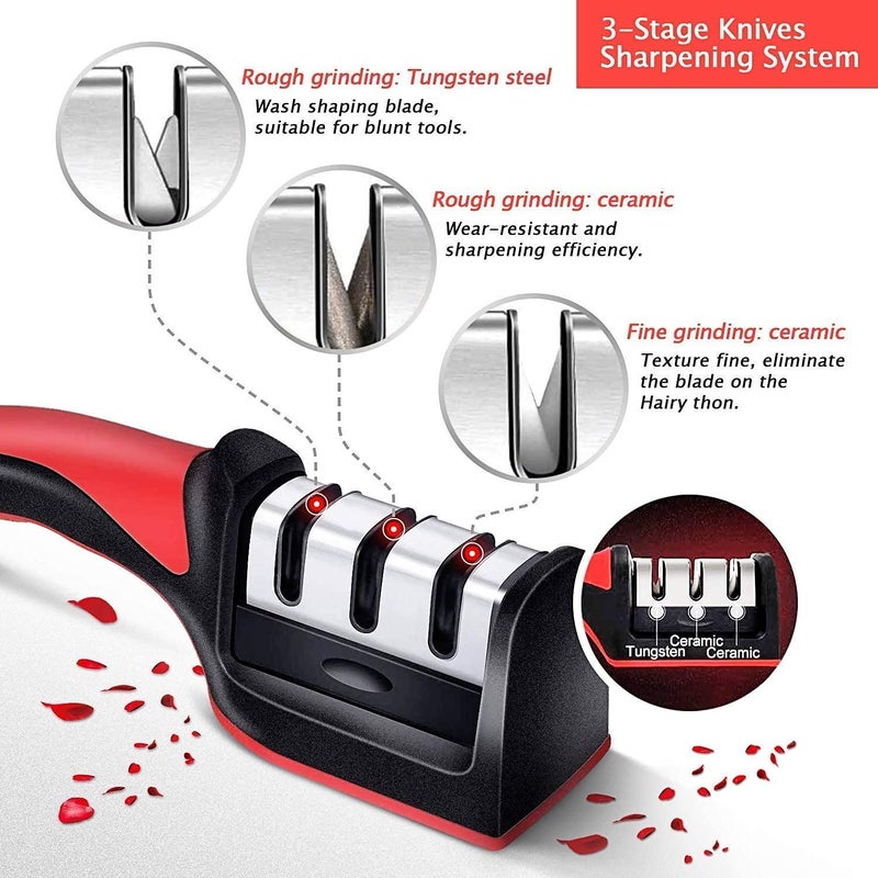 GKG GKG Professional Knife Sharpener Tool 3 Stages Sharpener with Handle Chefs Knives Kitchen Accessories to Restore NonSerrated Knife Blades Quickly Safely Multicolor Pack of 1  - Image 5