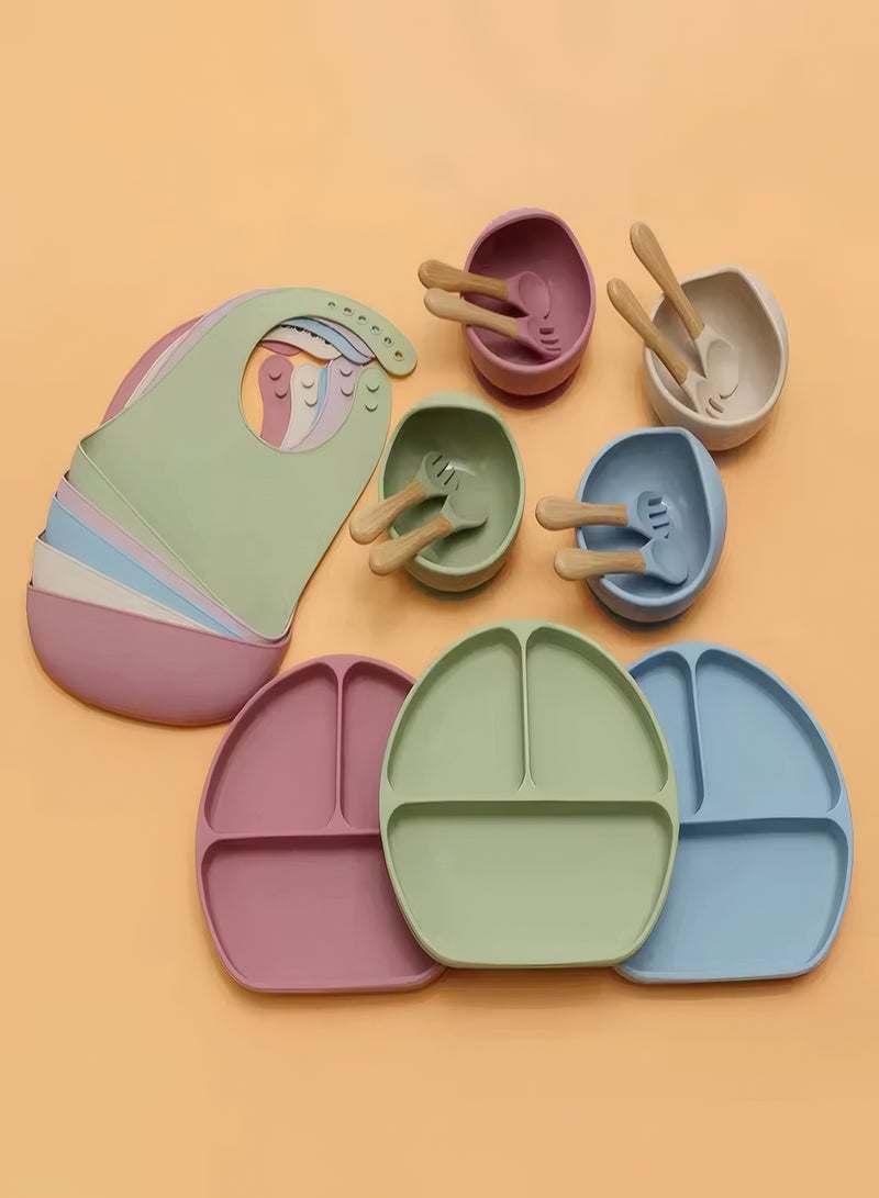 Silicone Baby Feeding Set Of 5 Pieces  With Suction，Baby Led Weaning Supplies with Suction Bowl and Divided Plate,  Baby Eating Utensils, Toddler Feeding Supplies - Image 2