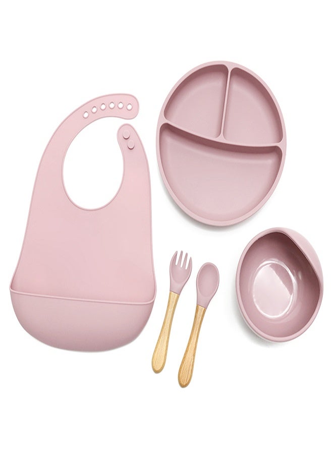 Silicone Baby Feeding Set Of 5 Pieces  With Suction，Baby Led Weaning Supplies with Suction Bowl and Divided Plate,  Baby Eating Utensils, Toddler Feeding Supplies - Image 1