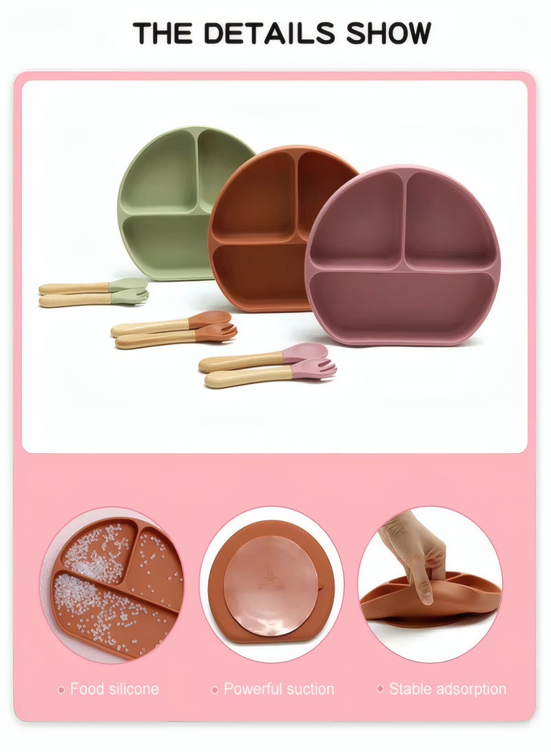 Silicone Baby Feeding Set Of 5 Pieces  With Suction，Baby Led Weaning Supplies with Suction Bowl and Divided Plate,  Baby Eating Utensils, Toddler Feeding Supplies - Image 4