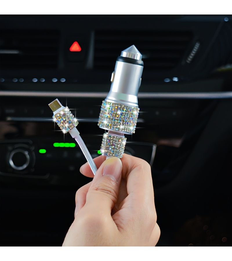 Blue Car Charger with Dual USB Port Fast Adapter 3.1A Micro USB Charging Cable - Image 3