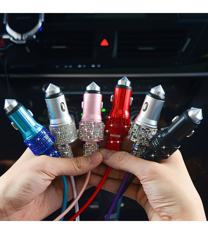 Blue Car Charger with Dual USB Port Fast Adapter 3.1A Micro USB Charging Cable - Image 5