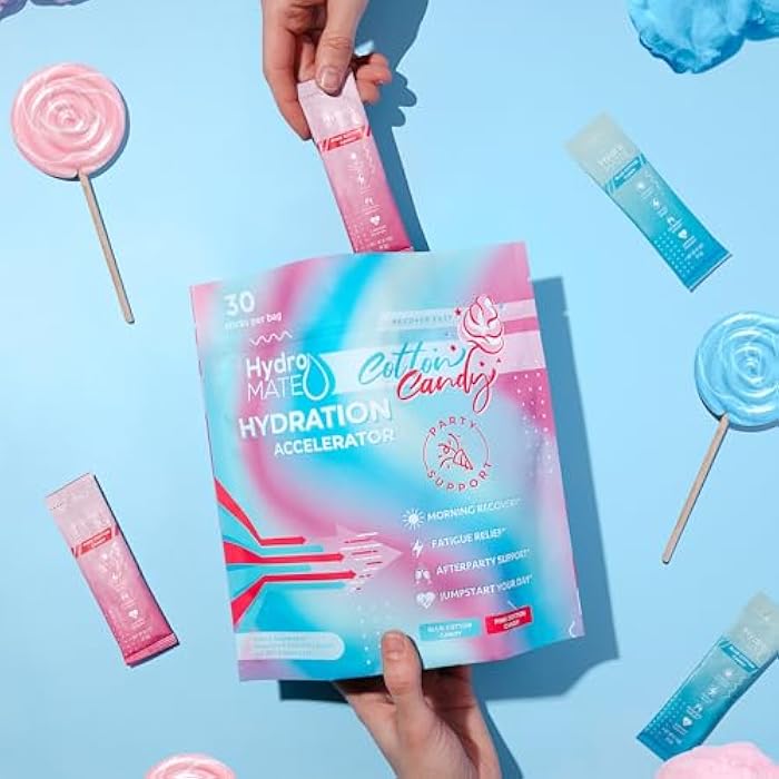 NatureWorks HydroMATE Electrolytes Powder No Sugar Cotton Candy - 16 Sticks Instant Hydration Packets with Vitamin C to Boost Energy - Sugar Free Electrolytes to Support Hydration on Keto Diet & Party Recovery - Image 5