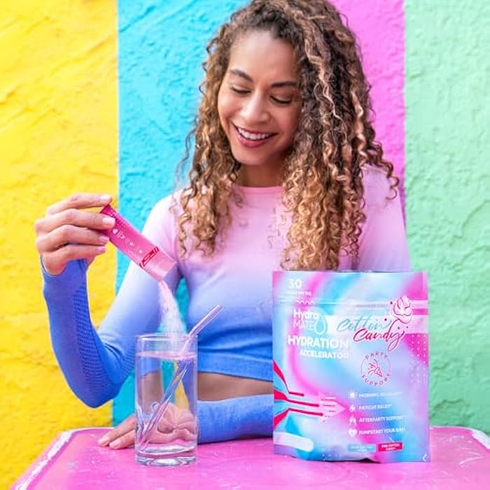 NatureWorks HydroMATE Electrolytes Powder No Sugar Cotton Candy - 16 Sticks Instant Hydration Packets with Vitamin C to Boost Energy - Sugar Free Electrolytes to Support Hydration on Keto Diet & Party Recovery - Image 2