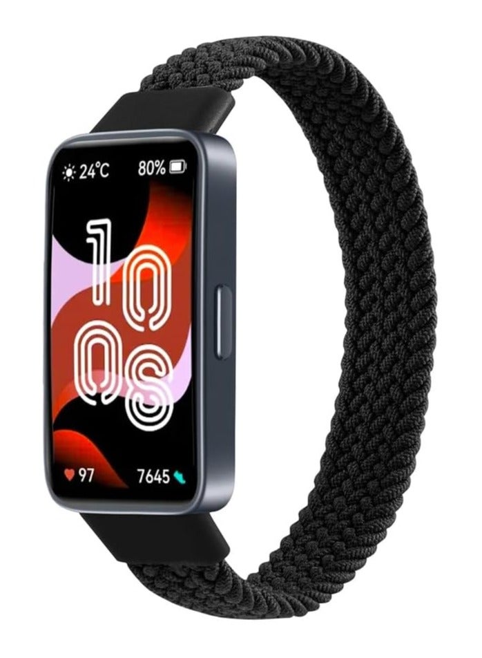 Braided Strap Compatible with for Huawei Band 9/8 Replacement Watchband, Woven Nylon Elastic Loop Stretchy Band with Huawei Band 8/9 Medium Size (Black)