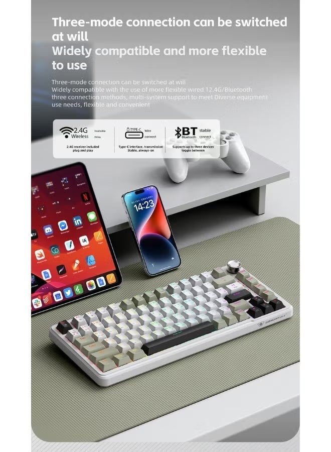 لوحة مفاتيح ميكانيكية لاسلكية MK088، قابلة للتخصيص بنسبة 75%، مزودة بإضاءة خلفية RGB، ومفاتيح Reaper مشحمة مسبقًا، وأغطية مفاتيح PBT مطبوعة على الجانب، لوحة مفاتيح ألعاب ميكانيكية 2.4 جيجاهرتز/USB-C، لون أبيض - Image 5