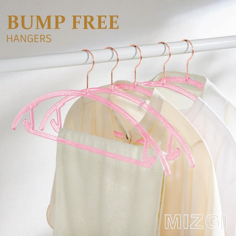 MIZGI Premium Clear Hangers (Pack of 50) Heavyduty- Pink Acrylic No Shoulder Bump Suit Hangers - Space Saving Clothes Hangers,Rounded Hanger for Coat,Sweater,Jackets,Pants - Image 2