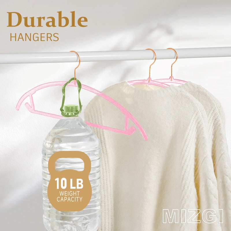 MIZGI Premium Clear Hangers (Pack of 50) Heavyduty- Pink Acrylic No Shoulder Bump Suit Hangers - Space Saving Clothes Hangers,Rounded Hanger for Coat,Sweater,Jackets,Pants - Image 5