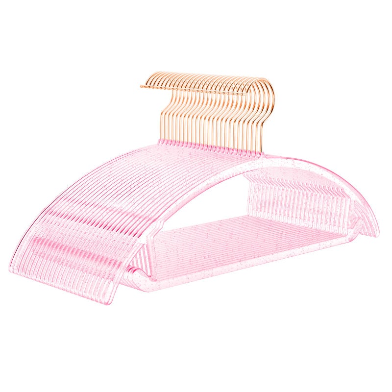 MIZGI Premium Clear Hangers (Pack of 50) Heavyduty- Pink Acrylic No Shoulder Bump Suit Hangers - Space Saving Clothes Hangers,Rounded Hanger for Coat,Sweater,Jackets,Pants - Image 1