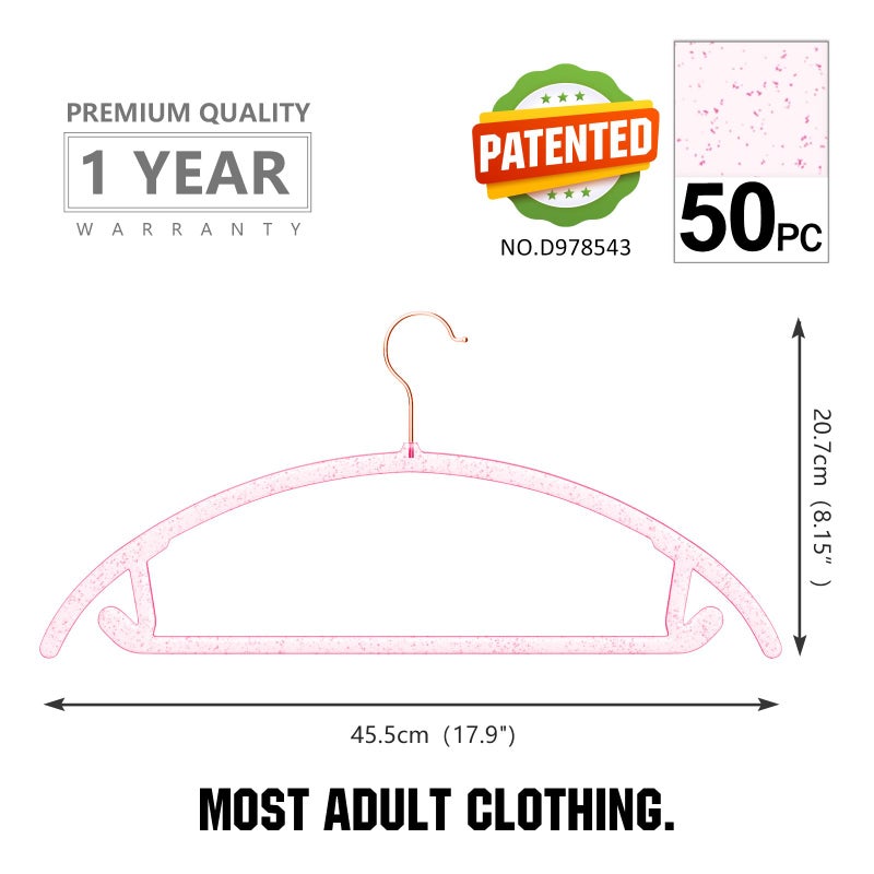 MIZGI Premium Clear Hangers (Pack of 50) Heavyduty- Pink Acrylic No Shoulder Bump Suit Hangers - Space Saving Clothes Hangers,Rounded Hanger for Coat,Sweater,Jackets,Pants - Image 4