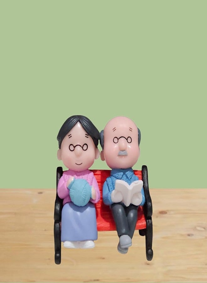 ARUNA DECOR Cute Miniature Figurines Set Old Couple with Bench for Home Garden Decor Cake Topper 5 x 3 x 6 cm (Old Couple with Bench) - Image 5