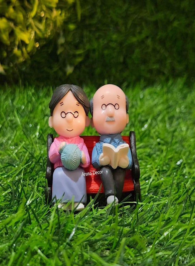 ARUNA DECOR Cute Miniature Figurines Set Old Couple with Bench for Home Garden Decor Cake Topper 5 x 3 x 6 cm (Old Couple with Bench) - Image 4